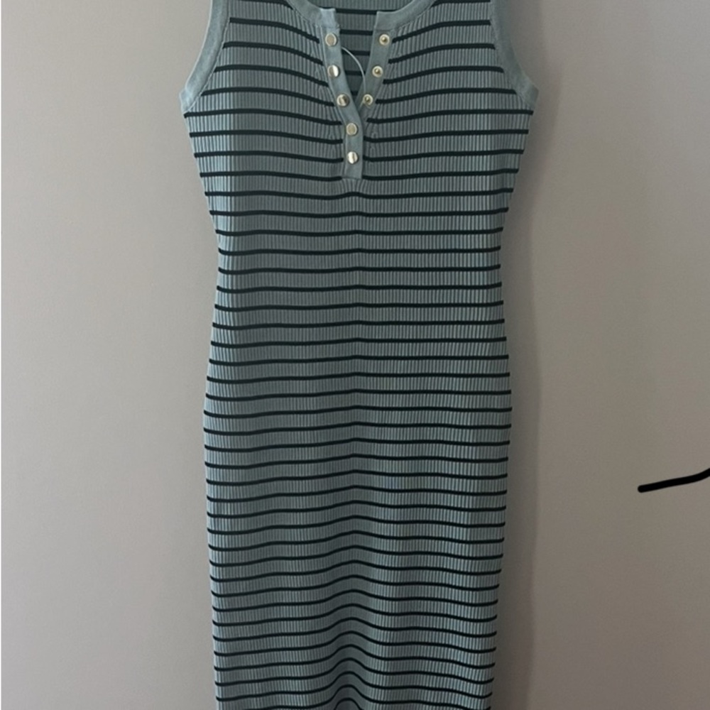NWOT Love Tree mint stone and black striped ribbed sleeveless dress! Size Large - Picture 3 of 10